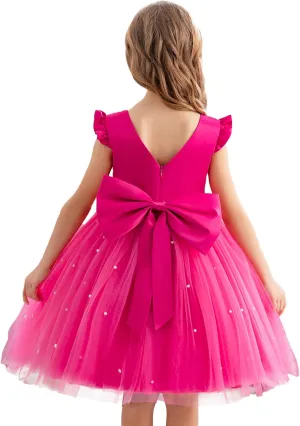 Flower Girl Dress Wedding Guest Ruffle Tulle Satin Party Birthday Princess Pageant Gown Kids Knee Length