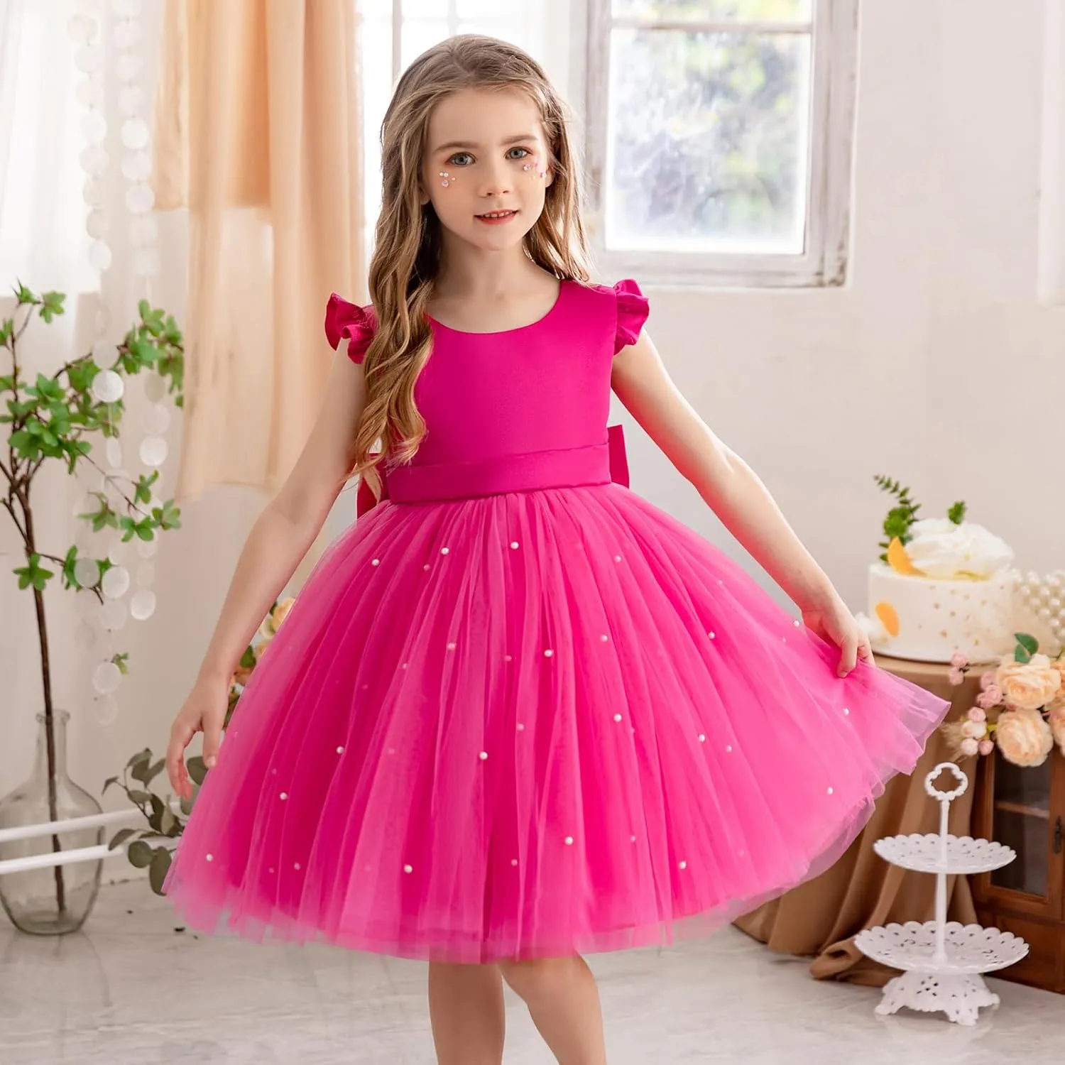 Flower Girl Dress Wedding Guest Ruffle Tulle Satin Party Birthday Princess Pageant Gown Kids Knee Length