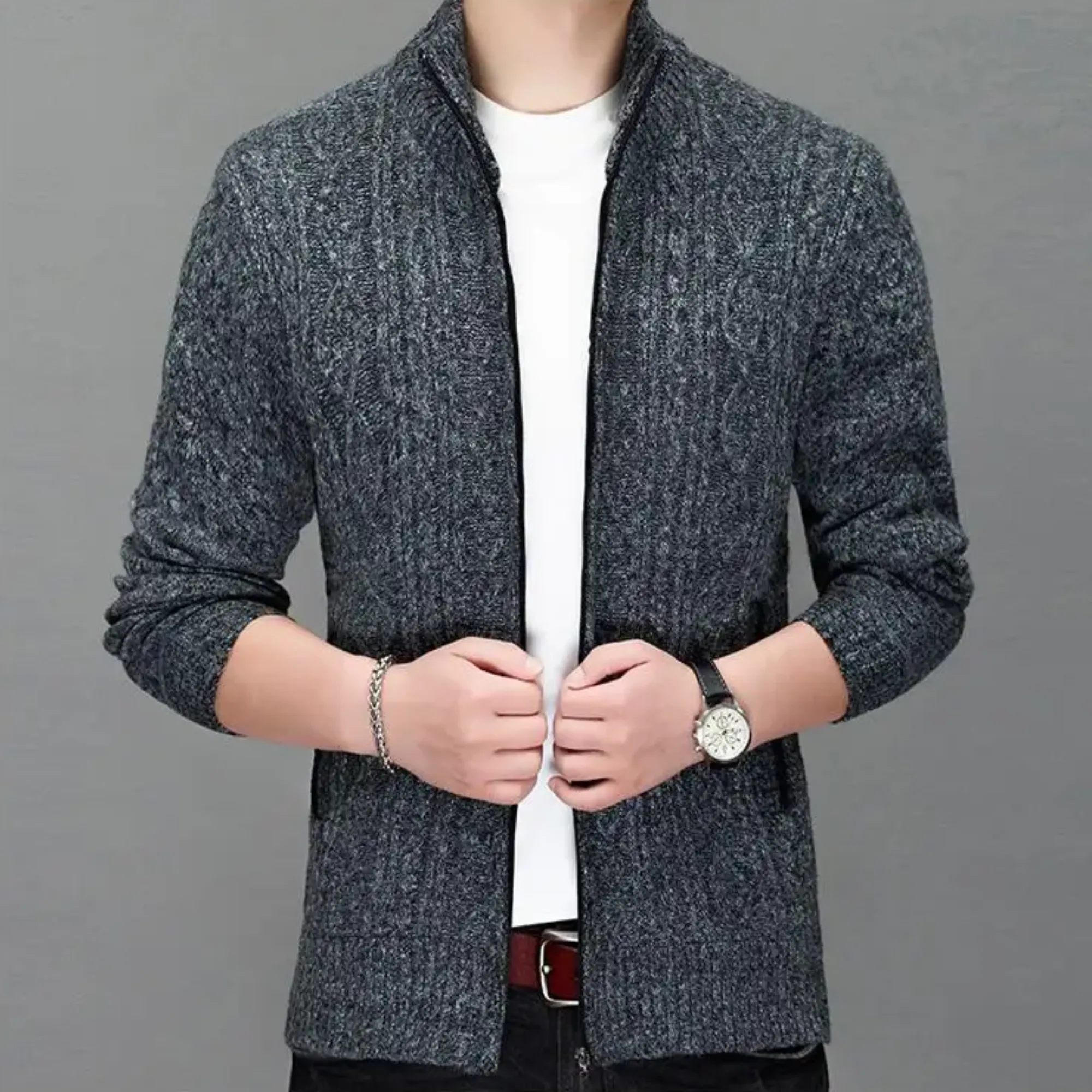 Gian - Knitted Zip Front Cardigan