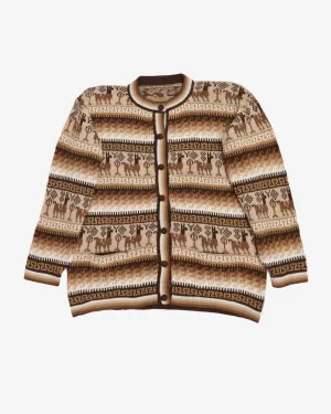 Hand Knitted Patterned Alpaca Cardigan - S