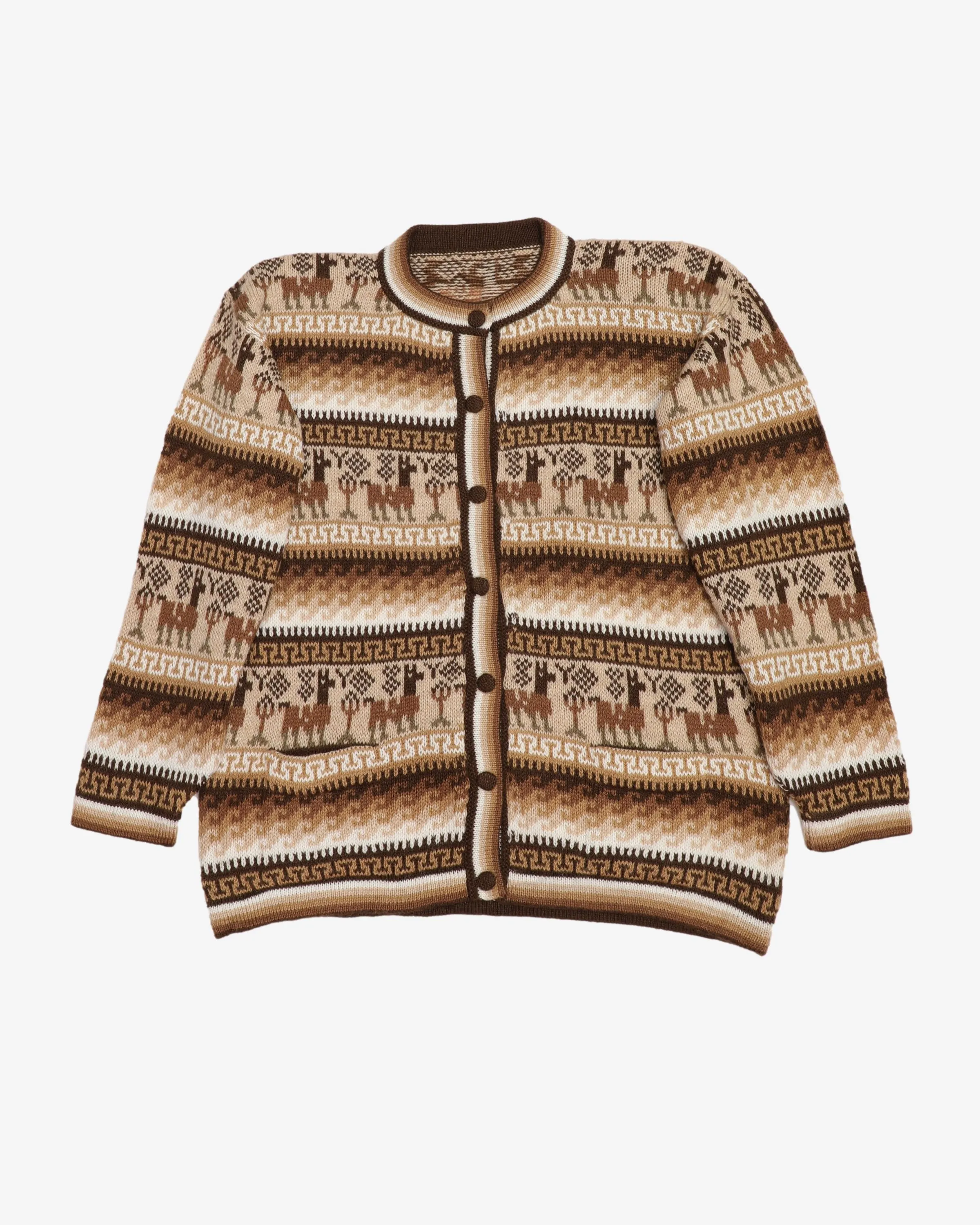 Hand Knitted Patterned Alpaca Cardigan - S