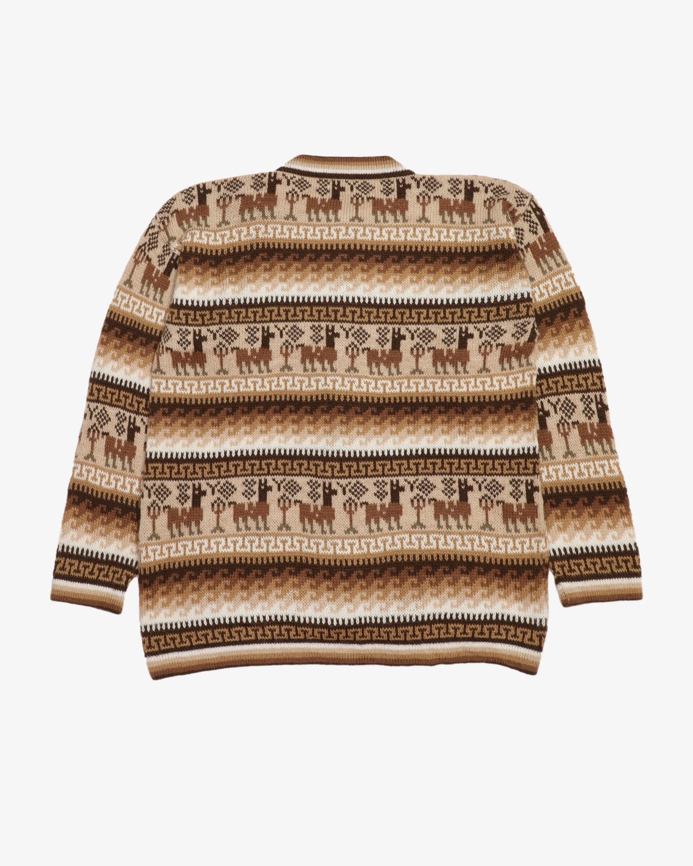 Hand Knitted Patterned Alpaca Cardigan - S