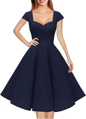 Hanpceirs Women's Cap Sleeve 1950s Retro Vintage Cocktail Swing Dresses with Pocket