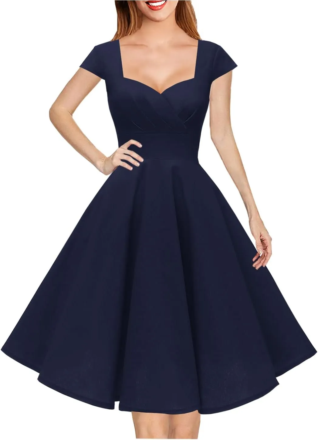 Hanpceirs Women's Cap Sleeve 1950s Retro Vintage Cocktail Swing Dresses with Pocket