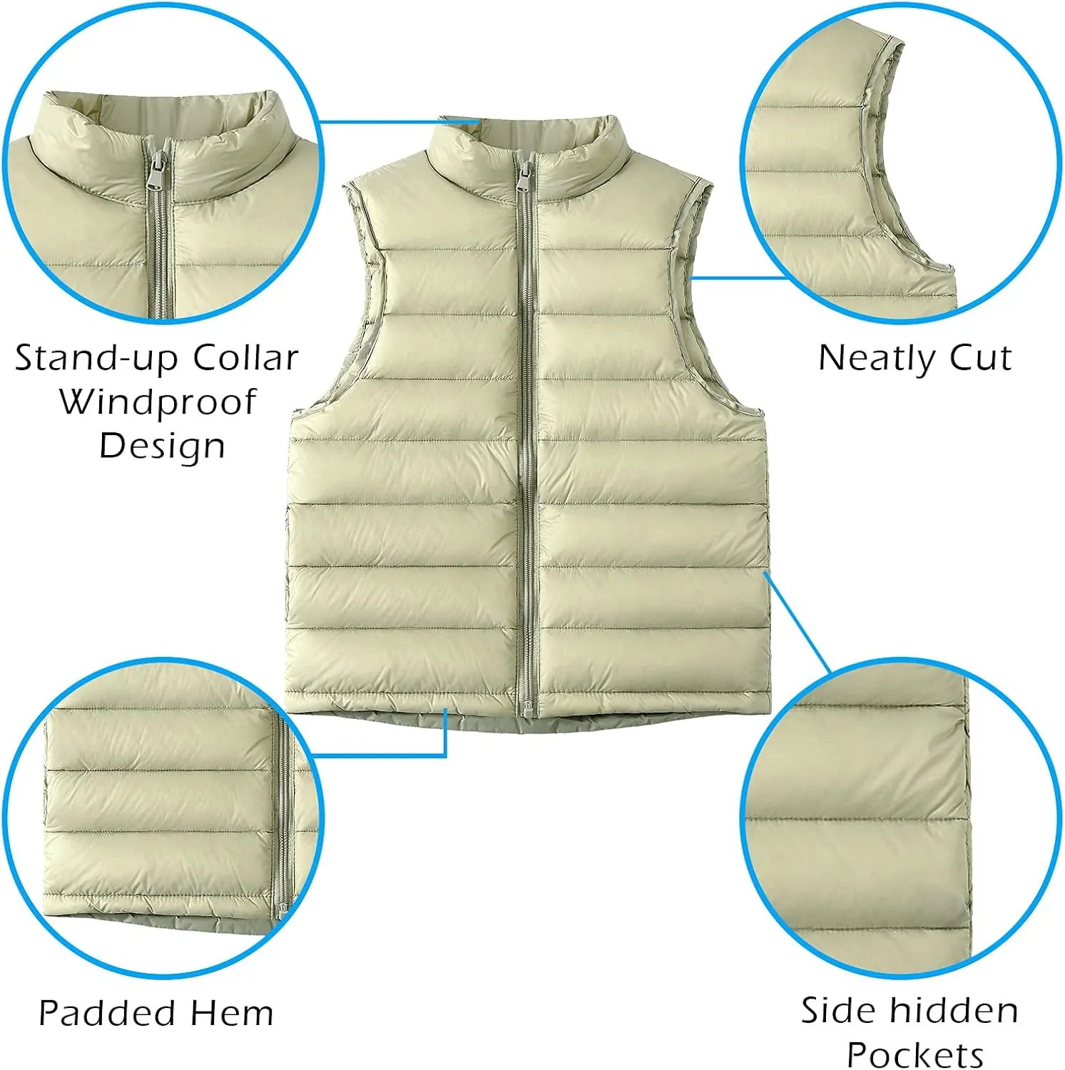 Happy Cherry Kids Winter Snow Puffer Down Vest Softshell Quilted Padded Sleeveless Jacket Ultra Light Waistcoat 4-12 Years