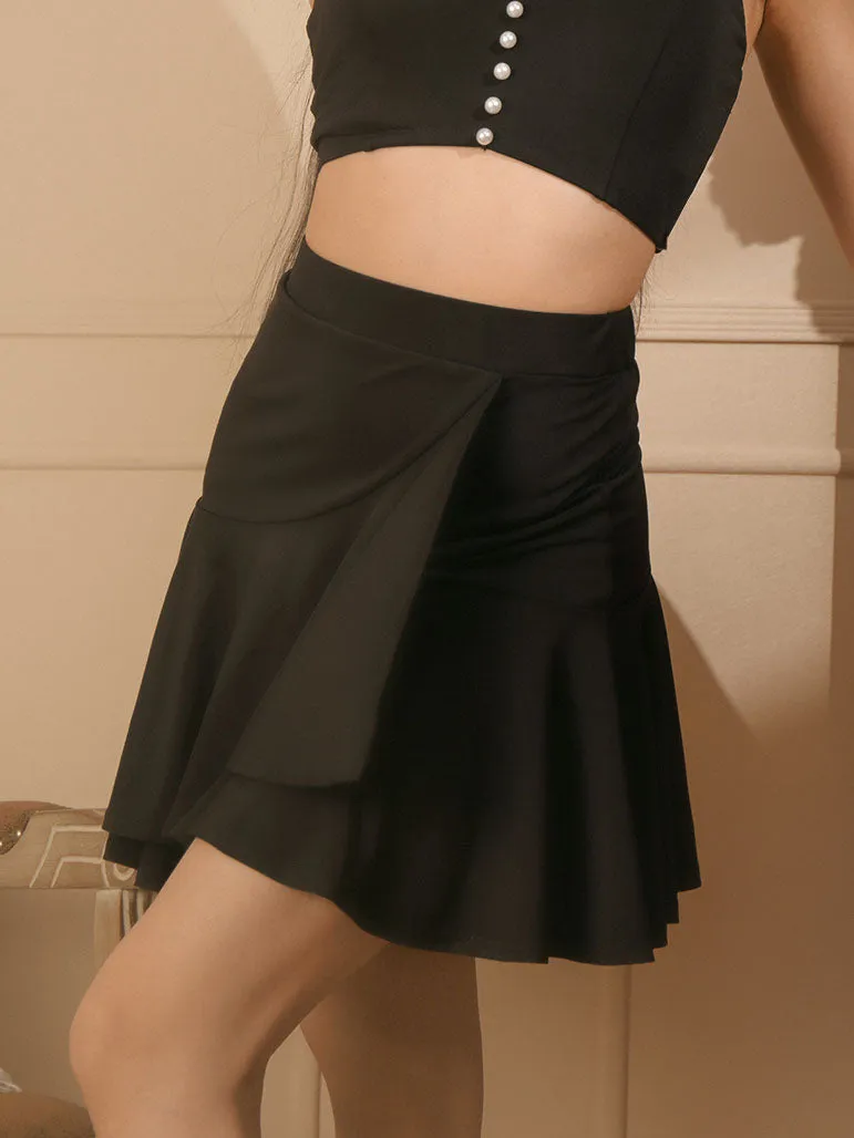 Latin Dance Wide-waist Pleated Skirt Summer Training Bottoms
