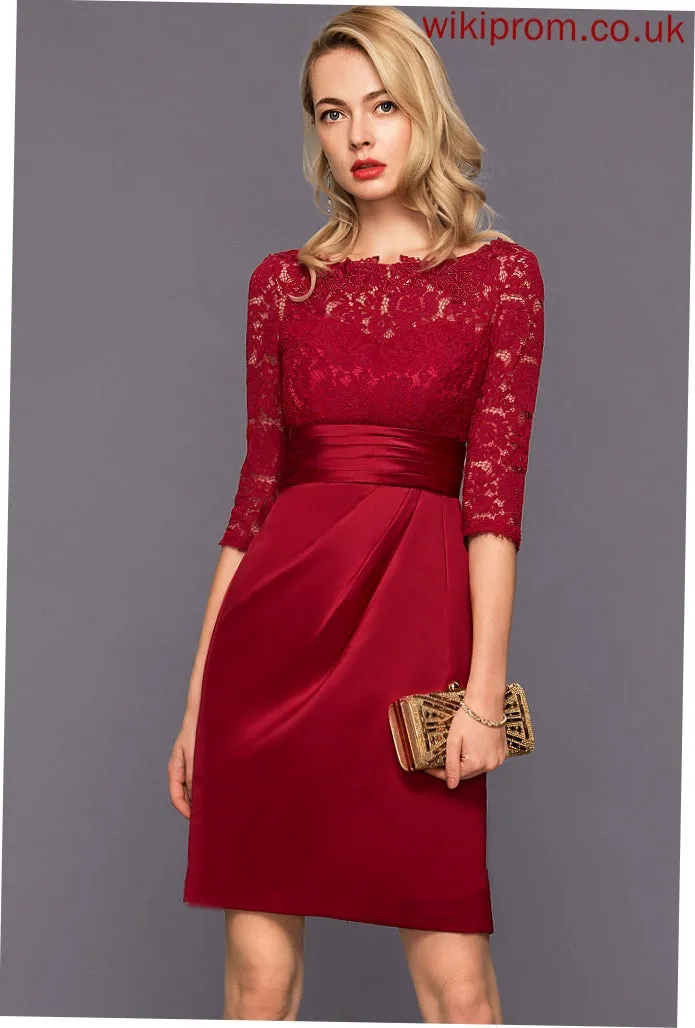 Leanna Neck Cocktail With Scoop Satin Dress Cocktail Dresses Lace Ruffle Knee-Length Sheath/Column