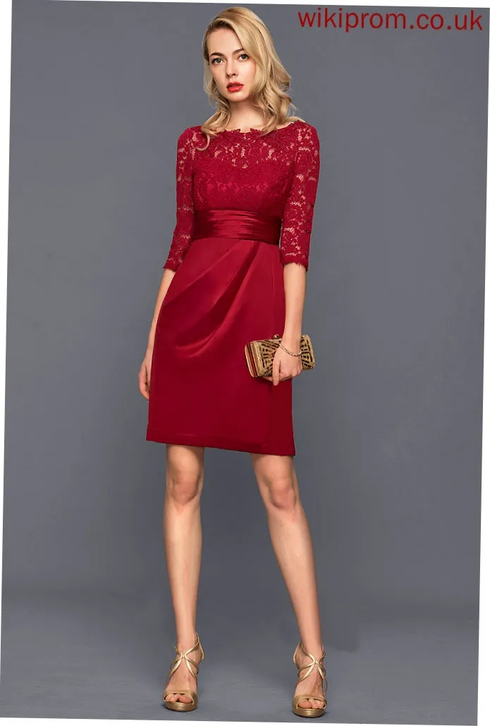 Leanna Neck Cocktail With Scoop Satin Dress Cocktail Dresses Lace Ruffle Knee-Length Sheath/Column
