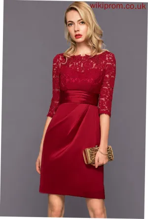 Leanna Neck Cocktail With Scoop Satin Dress Cocktail Dresses Lace Ruffle Knee-Length Sheath/Column