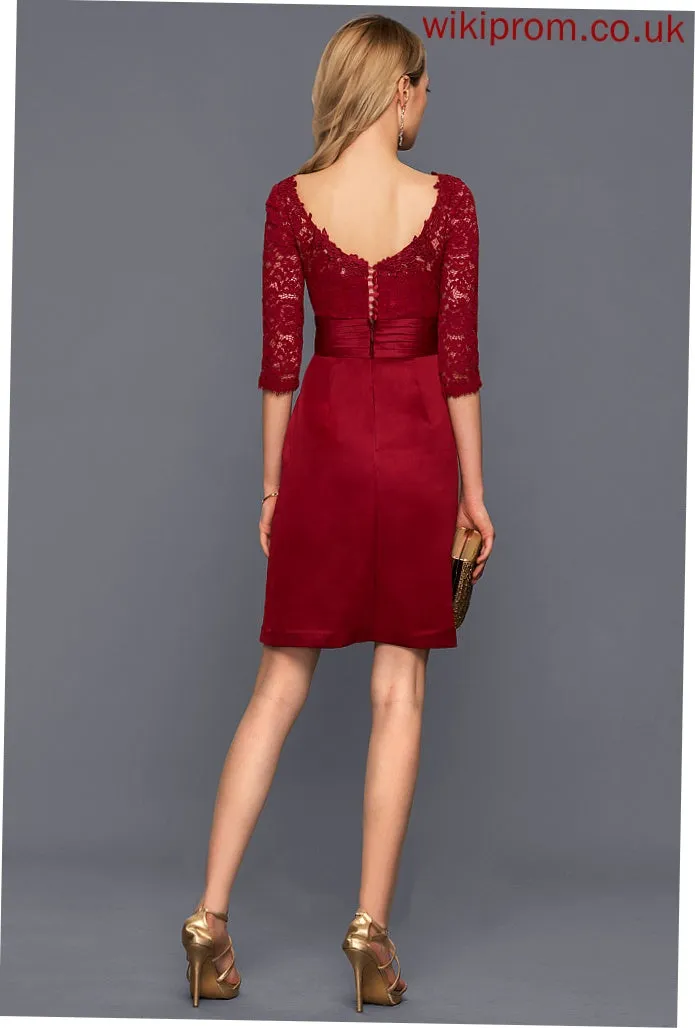 Leanna Neck Cocktail With Scoop Satin Dress Cocktail Dresses Lace Ruffle Knee-Length Sheath/Column
