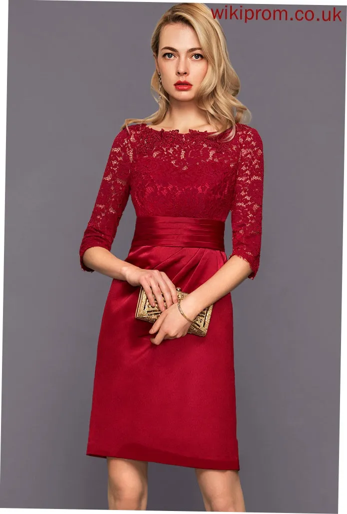 Leanna Neck Cocktail With Scoop Satin Dress Cocktail Dresses Lace Ruffle Knee-Length Sheath/Column