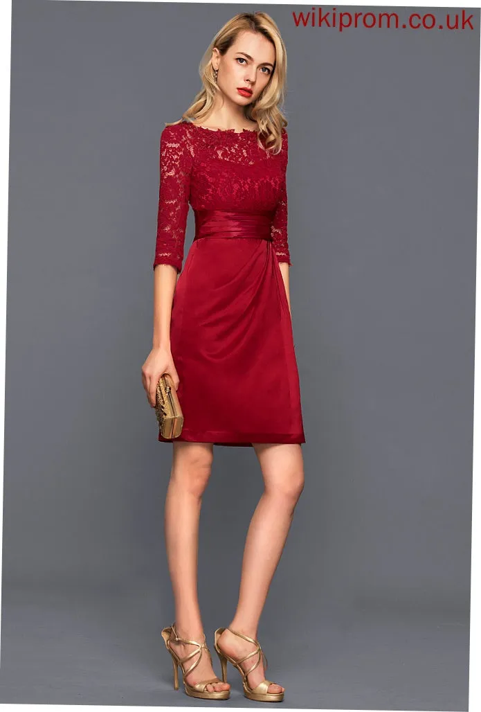 Leanna Neck Cocktail With Scoop Satin Dress Cocktail Dresses Lace Ruffle Knee-Length Sheath/Column