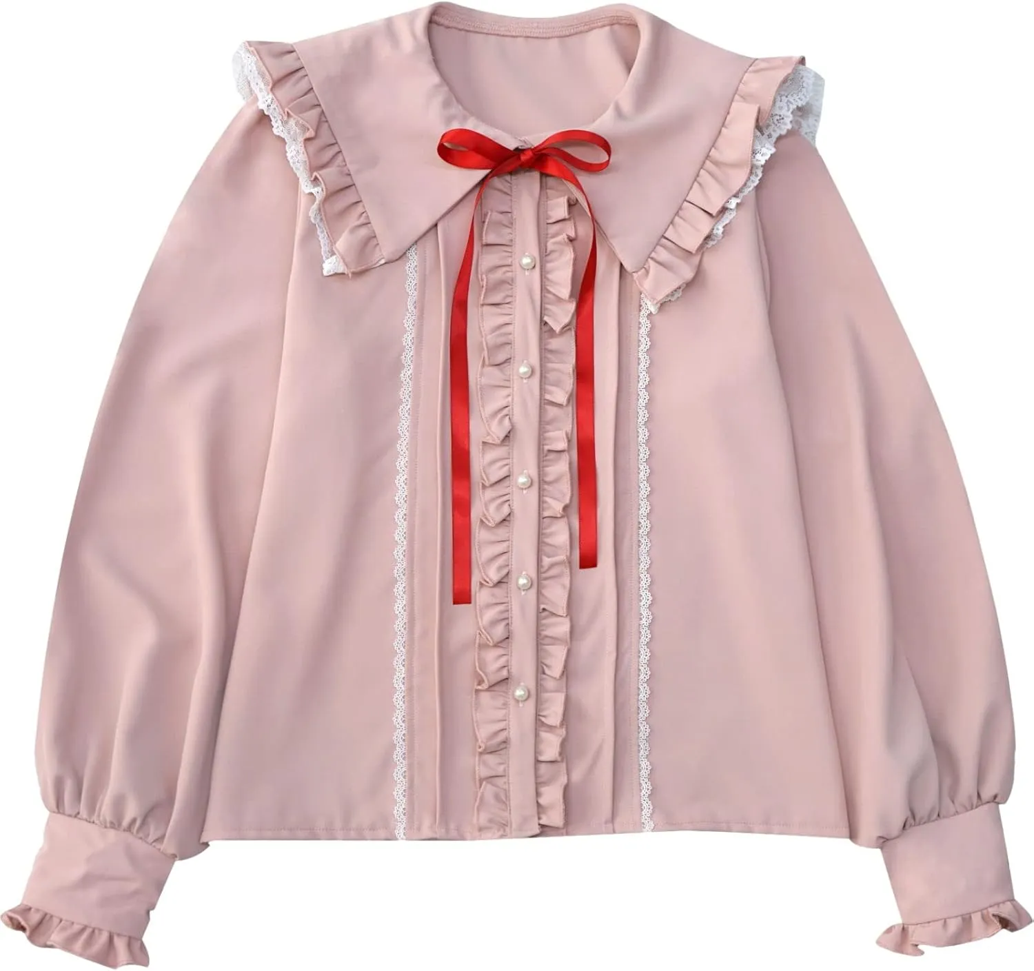Lolita Women Ruffle Sailor Collar Blouse Shirt Kawaii Teen Bow Tie Cat Ears Fashion Button Front Junior Cute Tops