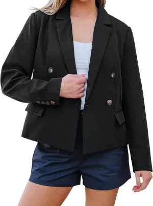 luvamia Blazers for Women Business Casual Double Breasted Notched Lapel Long Sleeve Work Office Suit Jackets Blazer