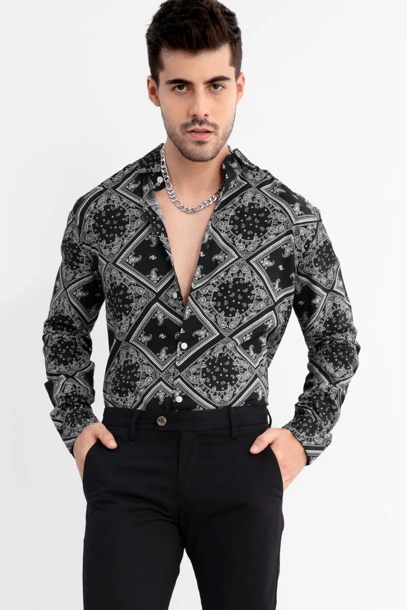 Mandala Print Black Shirt