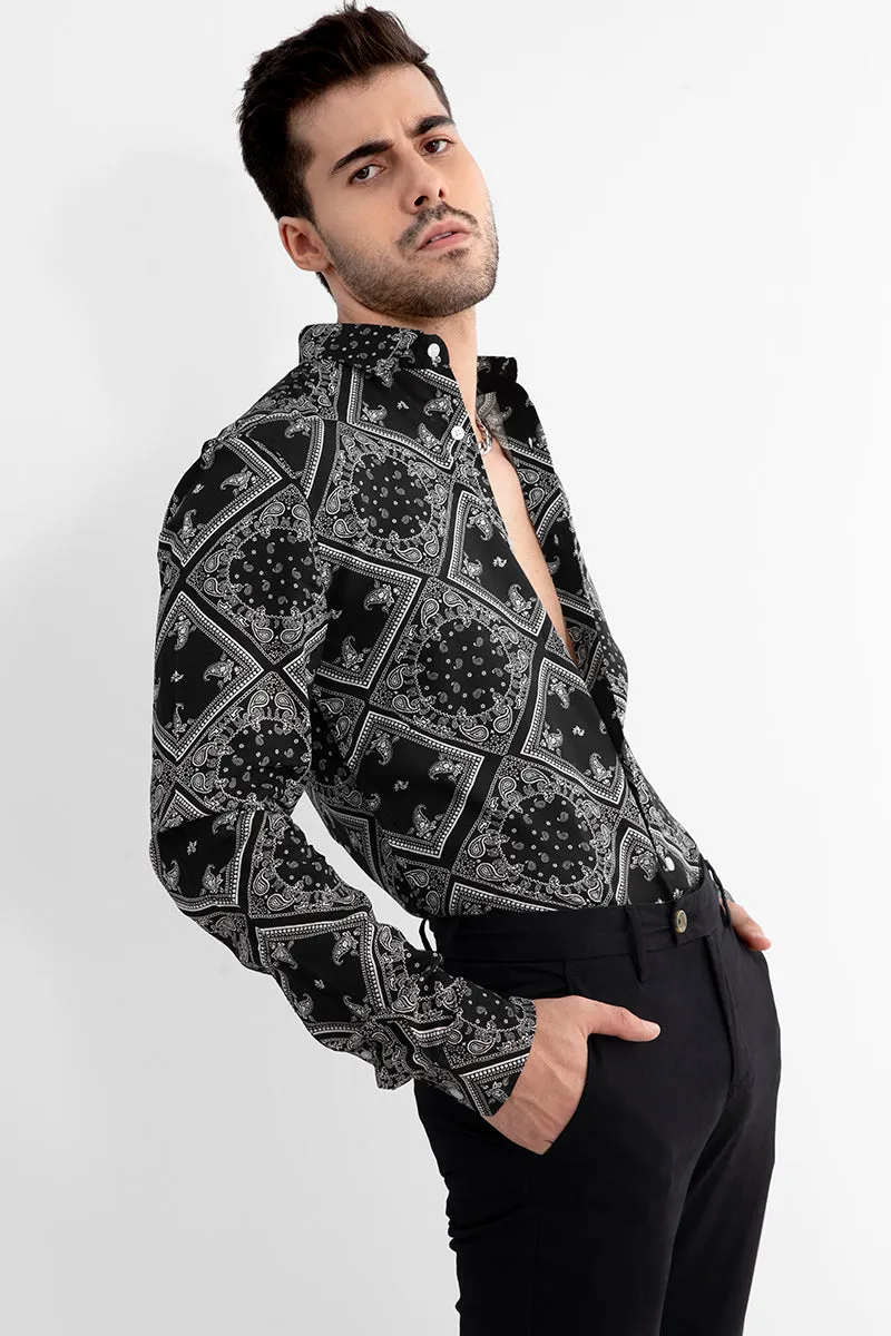 Mandala Print Black Shirt