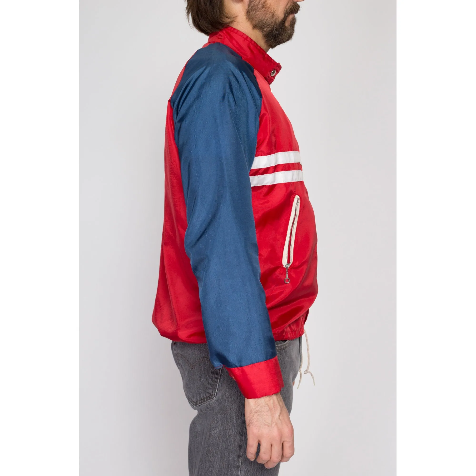 Medium 70s Red White Blue Satin Striped Windbreaker