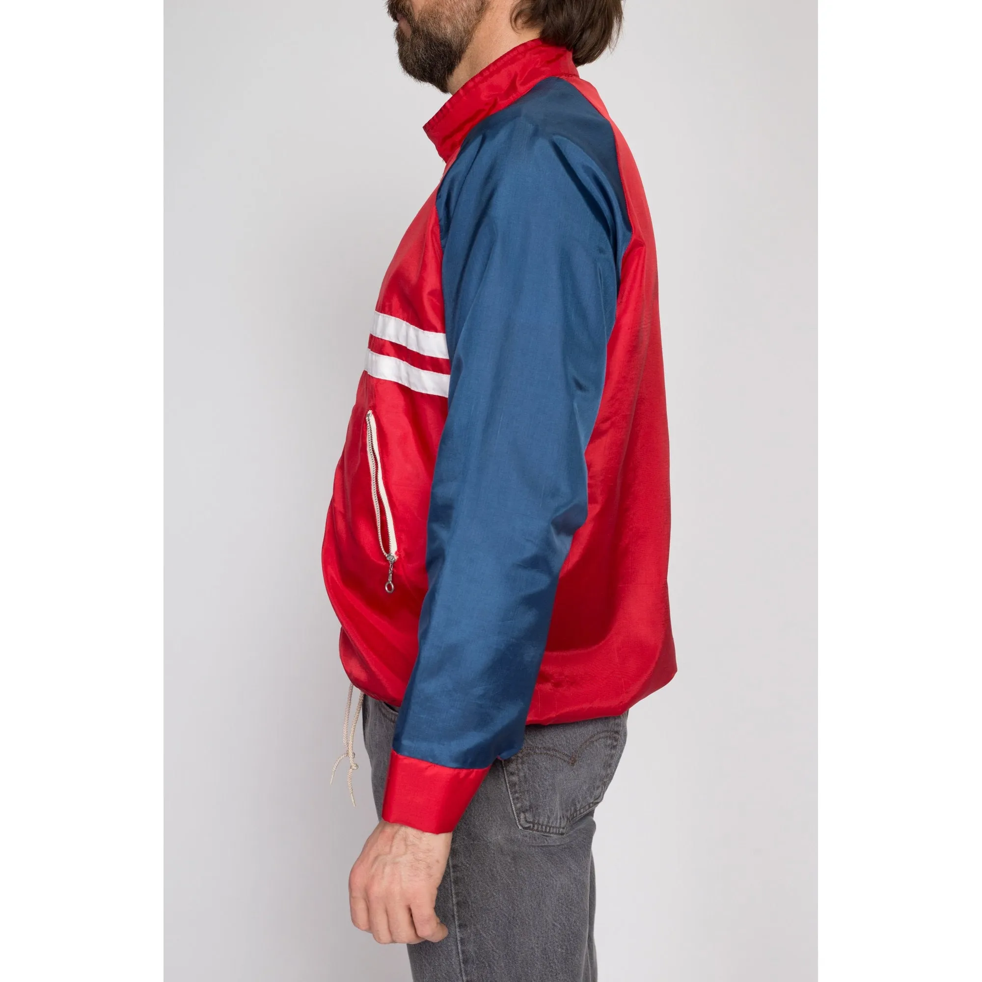 Medium 70s Red White Blue Satin Striped Windbreaker