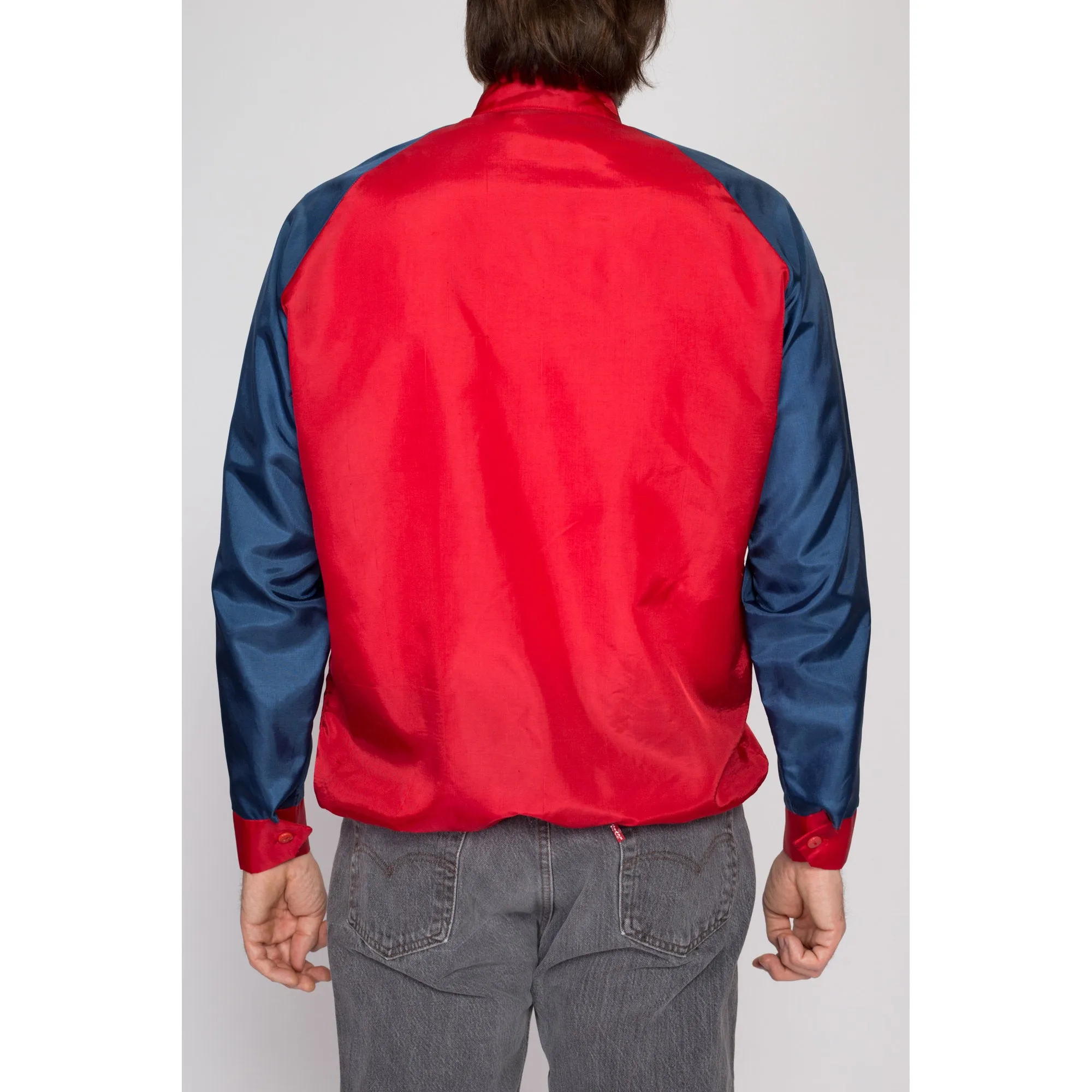 Medium 70s Red White Blue Satin Striped Windbreaker