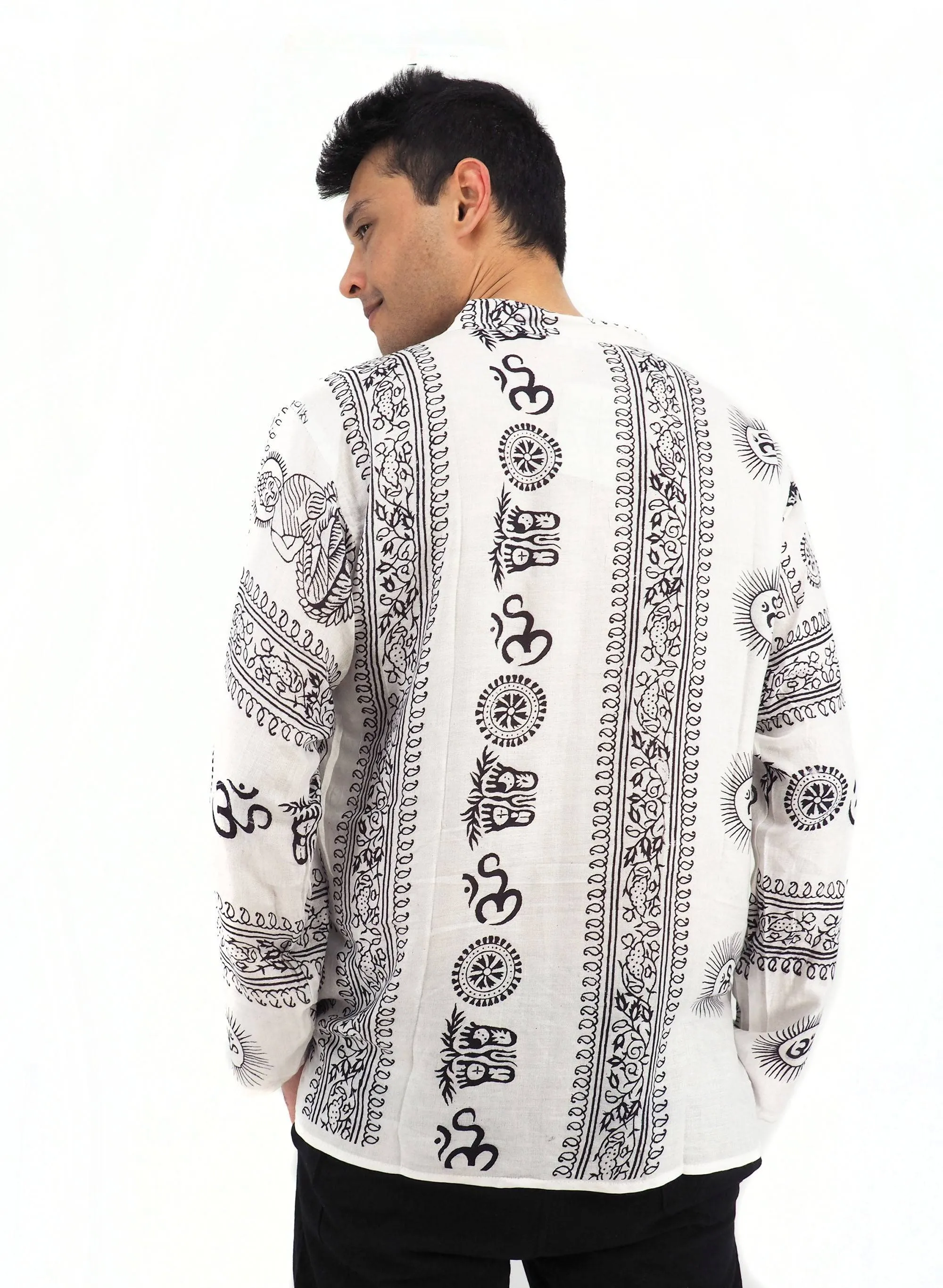 Men's Handmade Casual Boho Hippie Cotton Shirt Size S-M-L-XL White