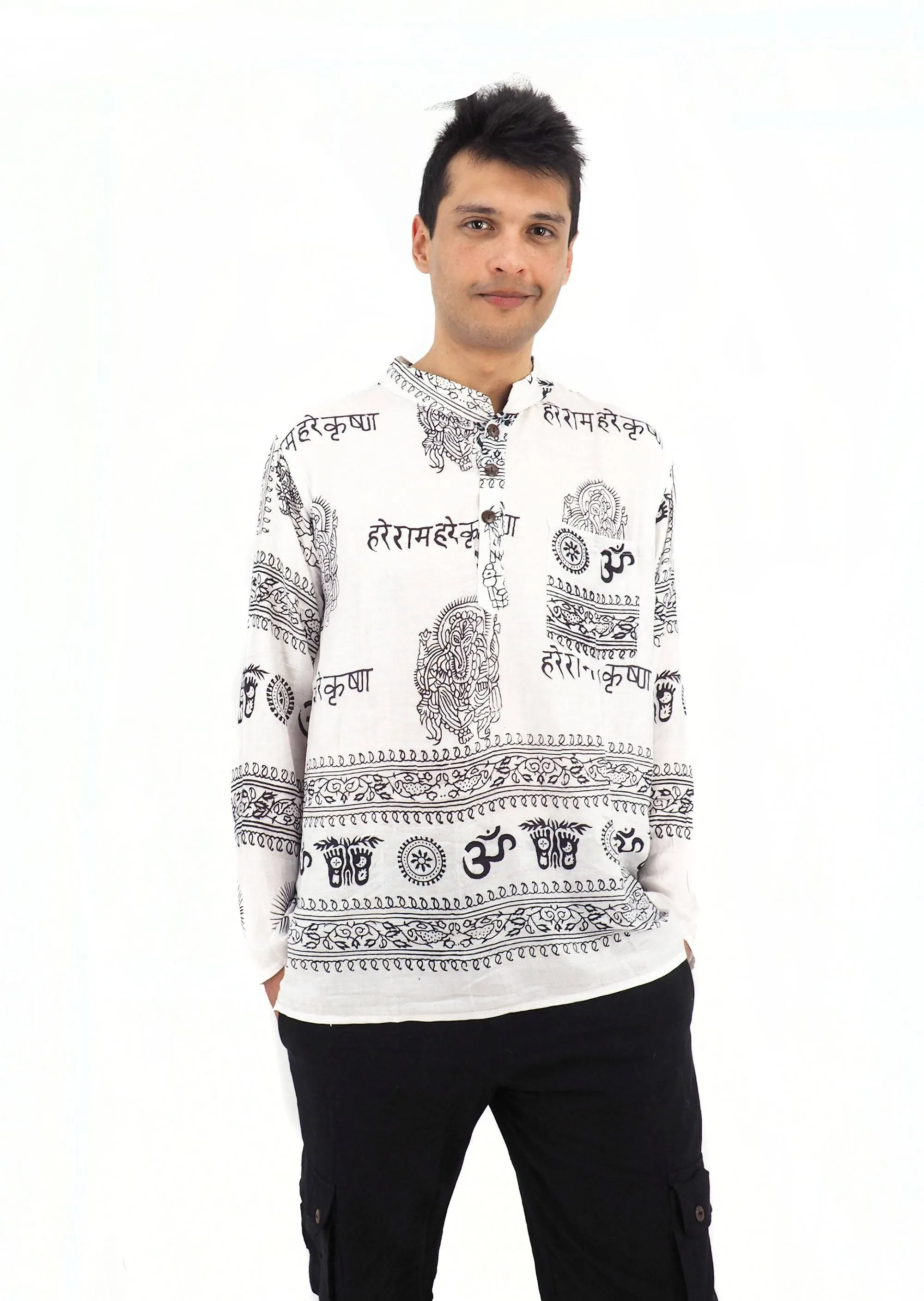 Men's Handmade Casual Boho Hippie Cotton Shirt Size S-M-L-XL White