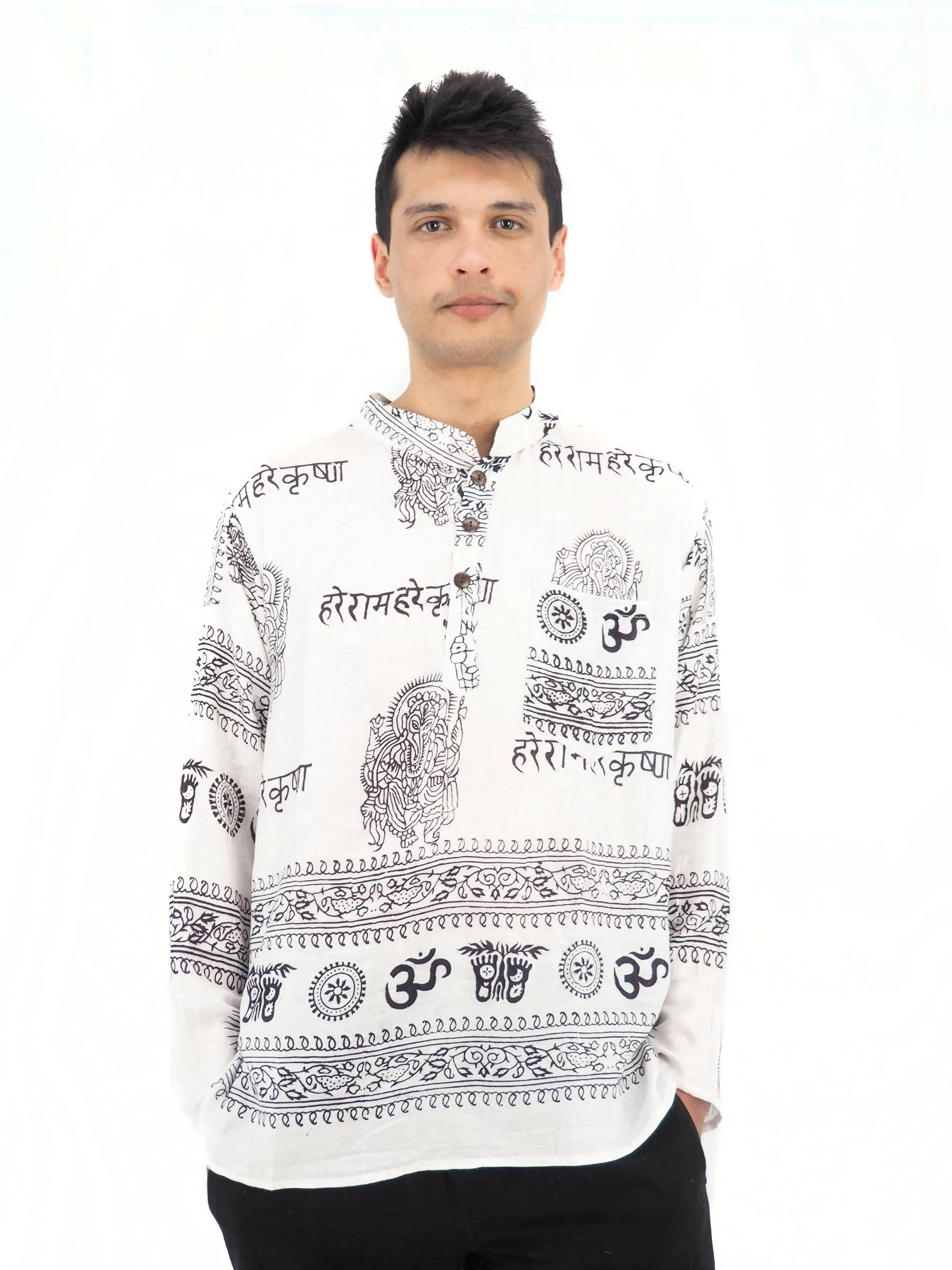 Men's Handmade Casual Boho Hippie Cotton Shirt Size S-M-L-XL White