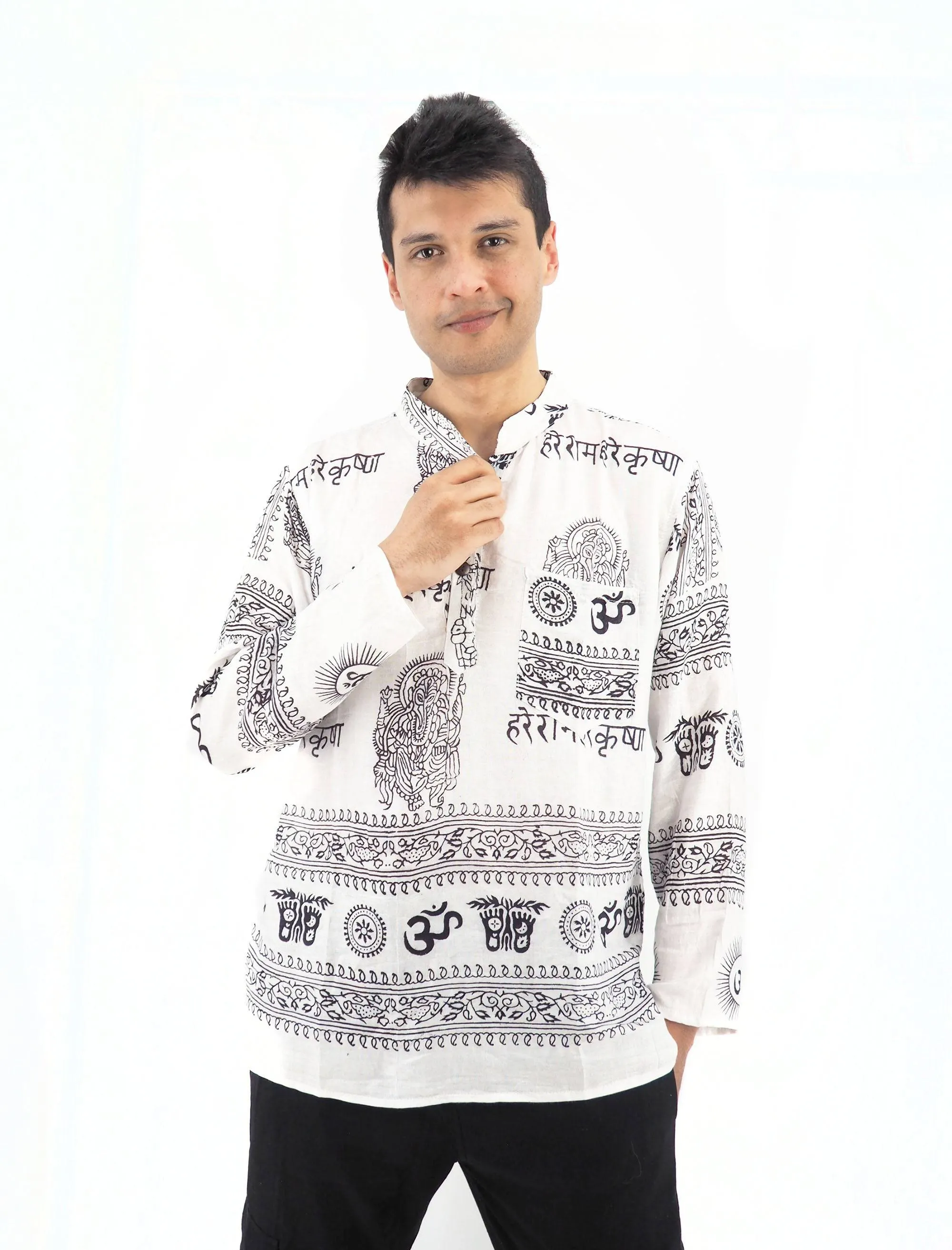 Men's Handmade Casual Boho Hippie Cotton Shirt Size S-M-L-XL White