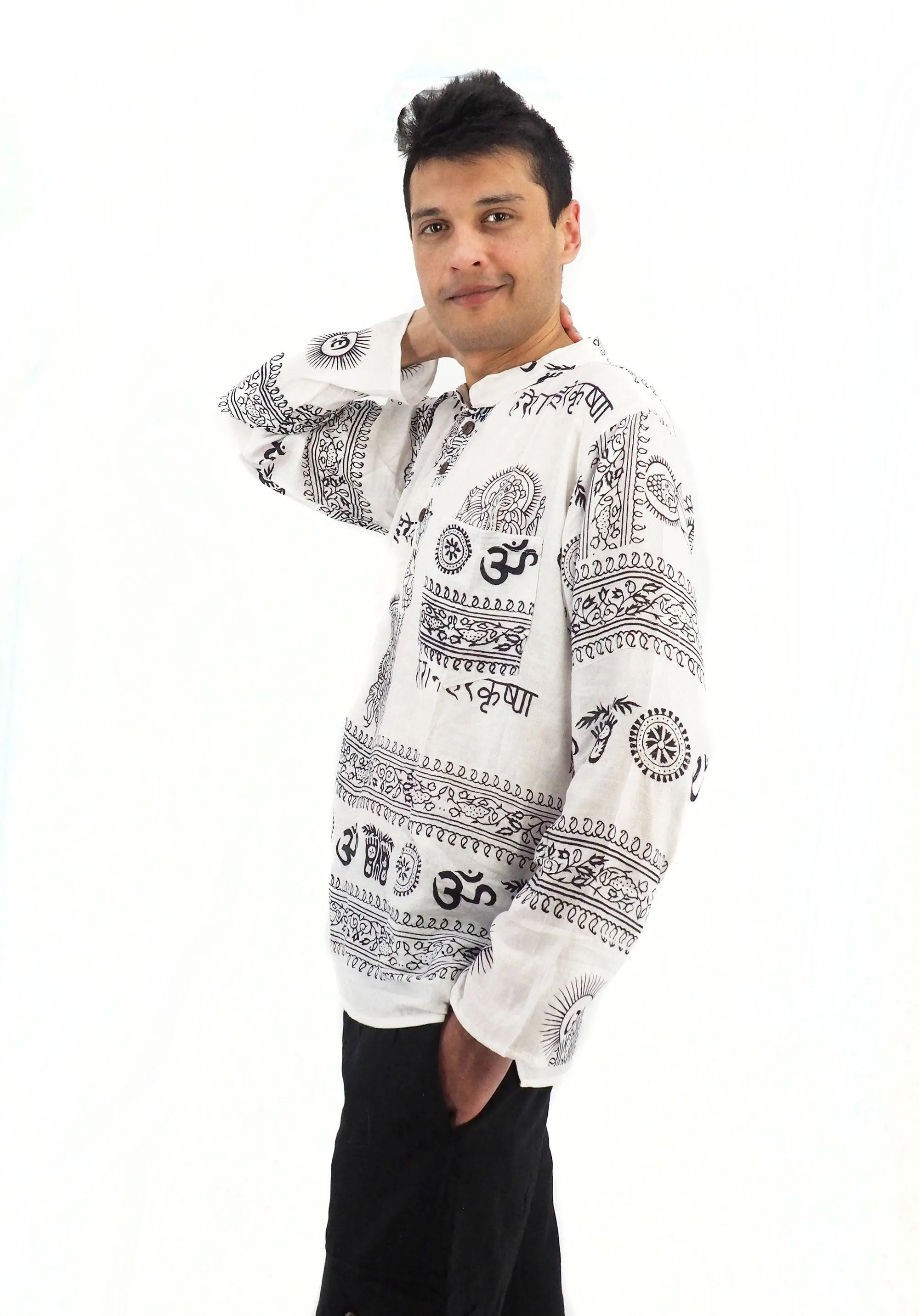 Men's Handmade Casual Boho Hippie Cotton Shirt Size S-M-L-XL White