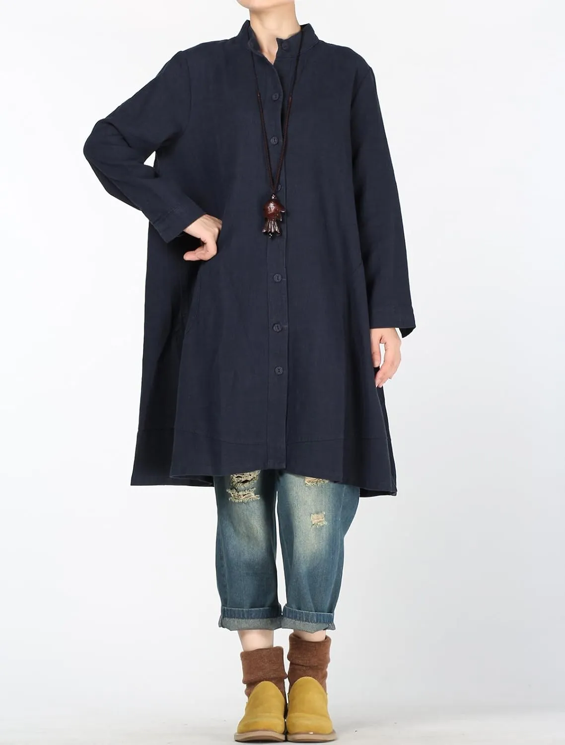 Minibee Women's Oversized Button Down Shirts Long Sleeve Cotton Linen Light Blouse Jacket With Pockets