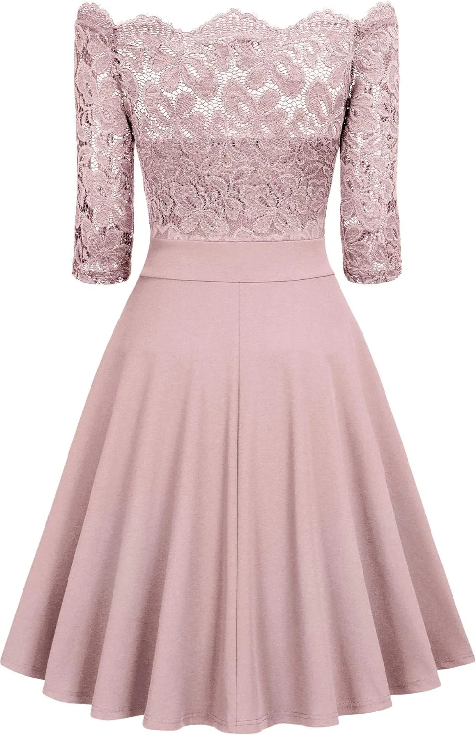 MISSMAY Women's Vintage Floral Lace Half Sleeve Boat Neck Formal Swing Dress