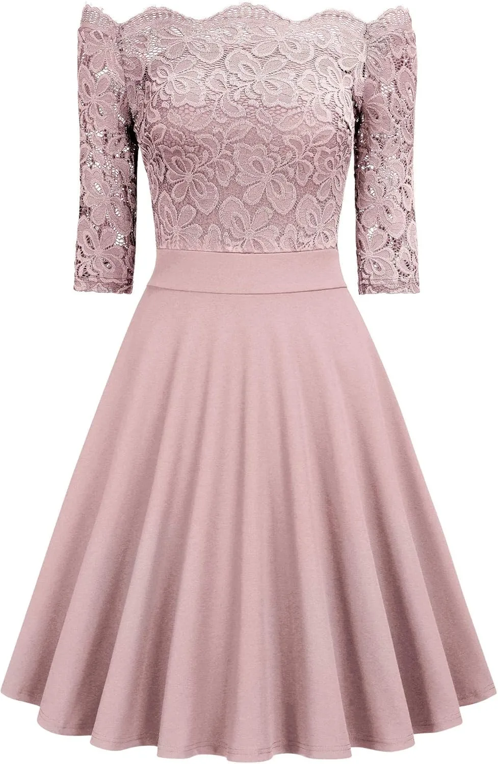 MISSMAY Women's Vintage Floral Lace Half Sleeve Boat Neck Formal Swing Dress