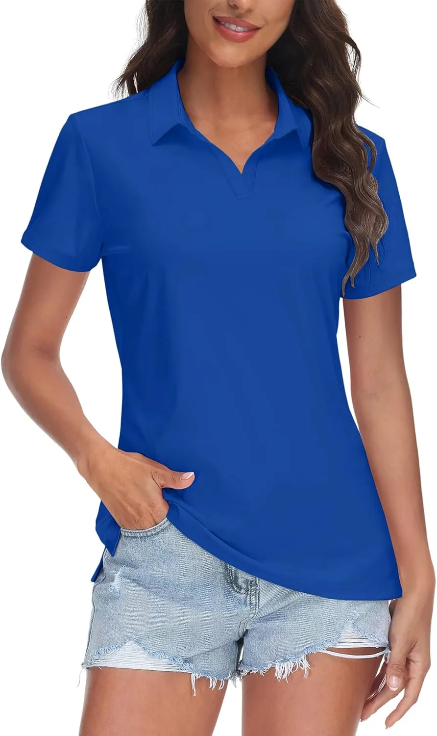 MK Shop Limited Polo Shirts for Women Business Casual Work Lapel Collared Tops V Neck Summer Golf Polos Tunic Blouse