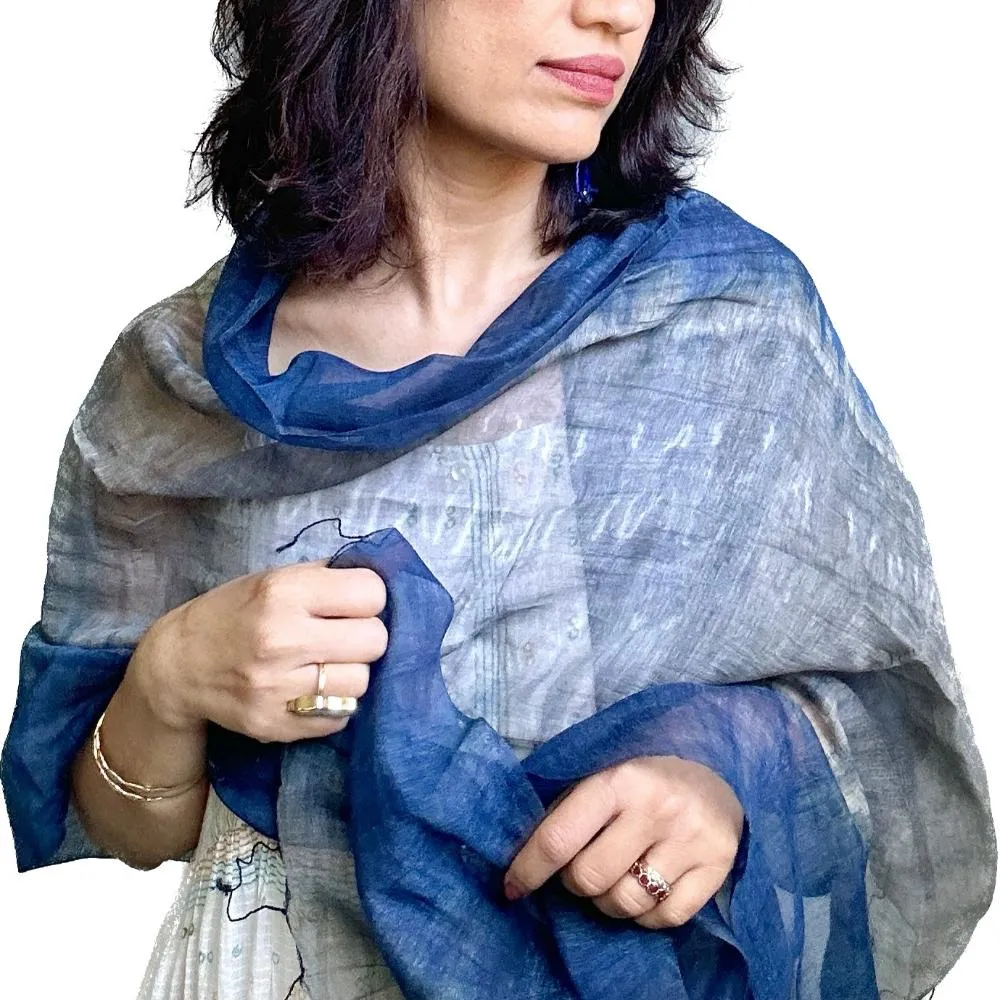 NEEL Silk Cotton Natural Indigo Shibori Stole