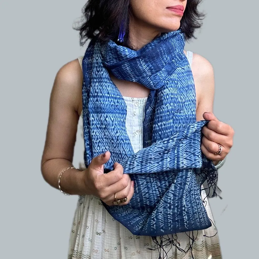 NEEL Silk Cotton Natural Indigo Shibori Stole