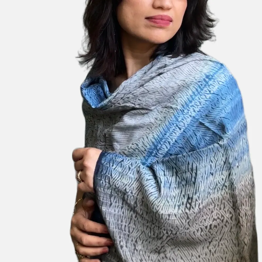 NEEL Silk Cotton Natural Indigo Shibori Stole