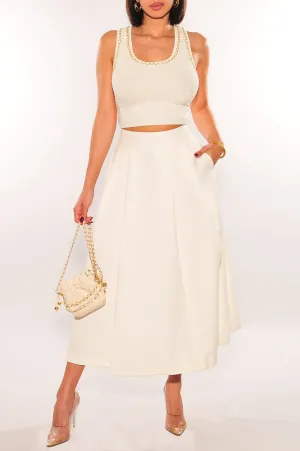 Off White High Waist Pleated Skirt