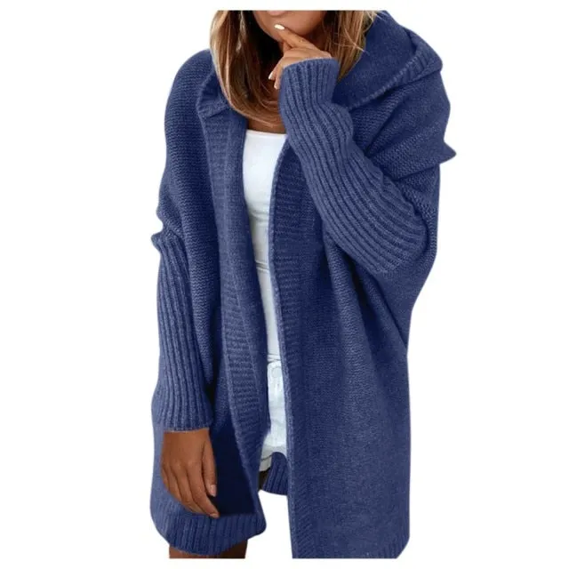 Open Front Knitted Hooded Cardigan