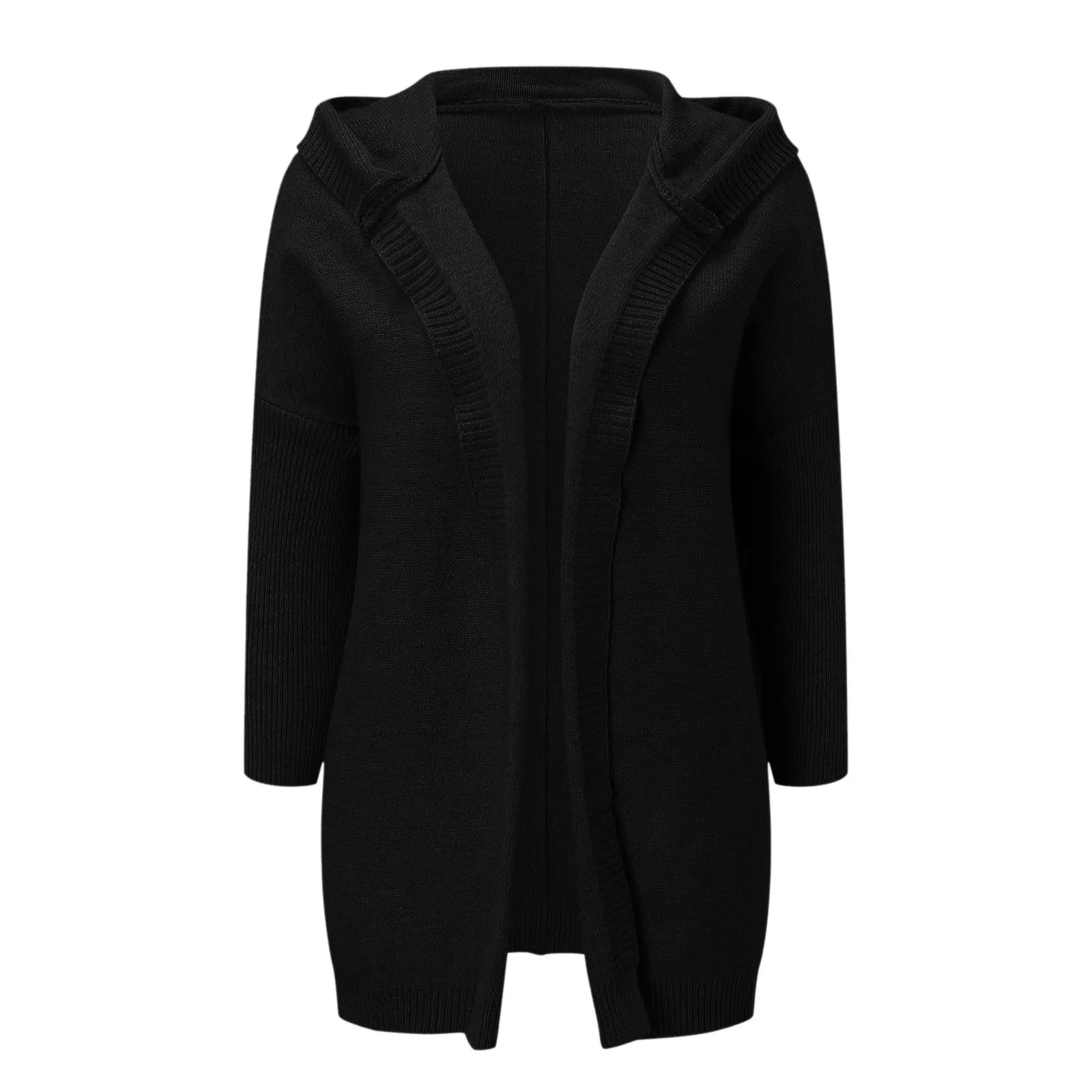 Open Front Knitted Hooded Cardigan