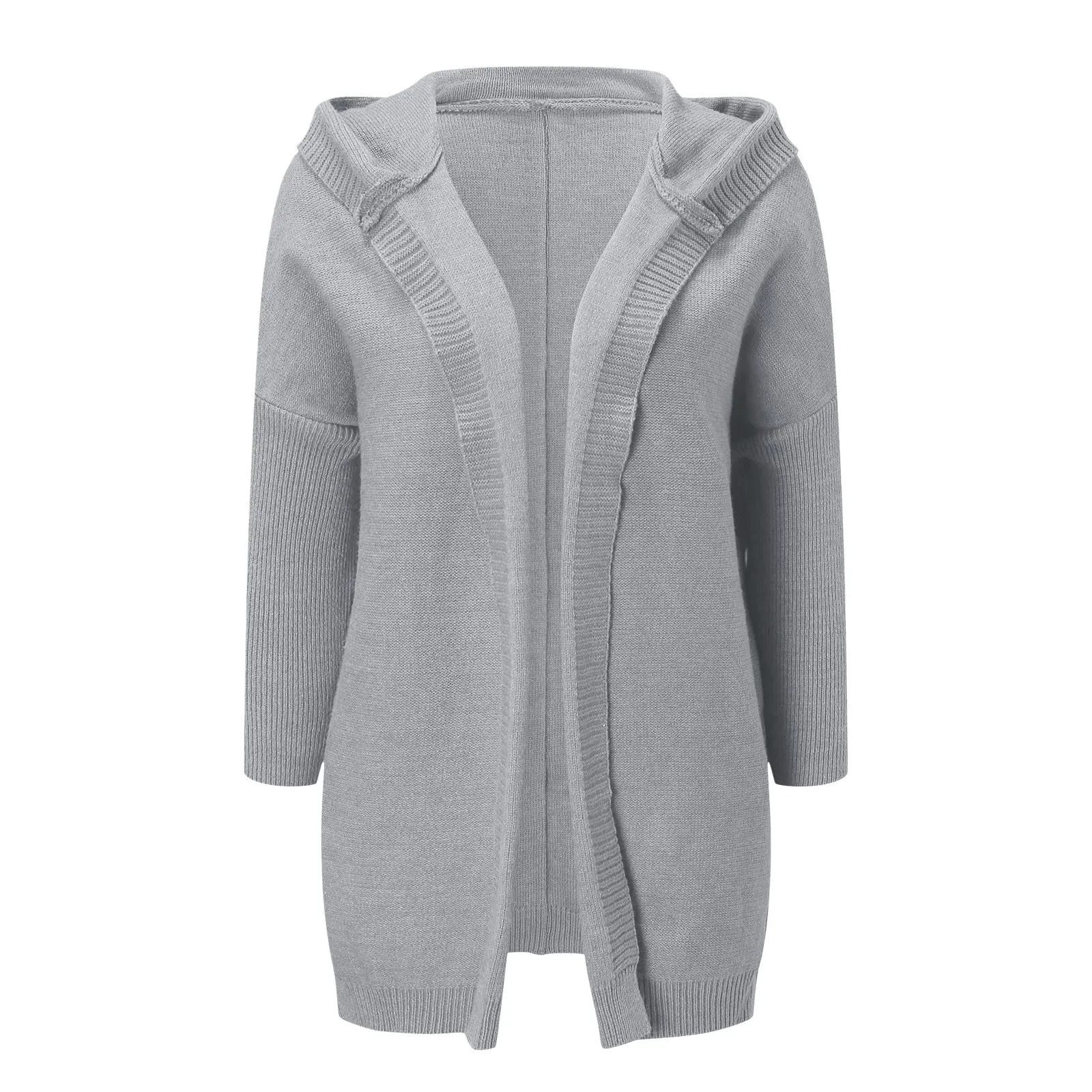 Open Front Knitted Hooded Cardigan