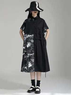 Pattern Printed Loose Fit Shirt Dress