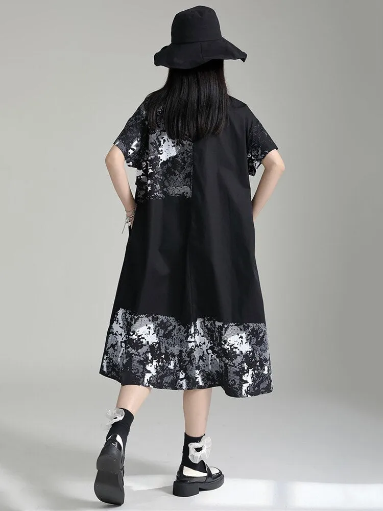 Pattern Printed Loose Fit Shirt Dress