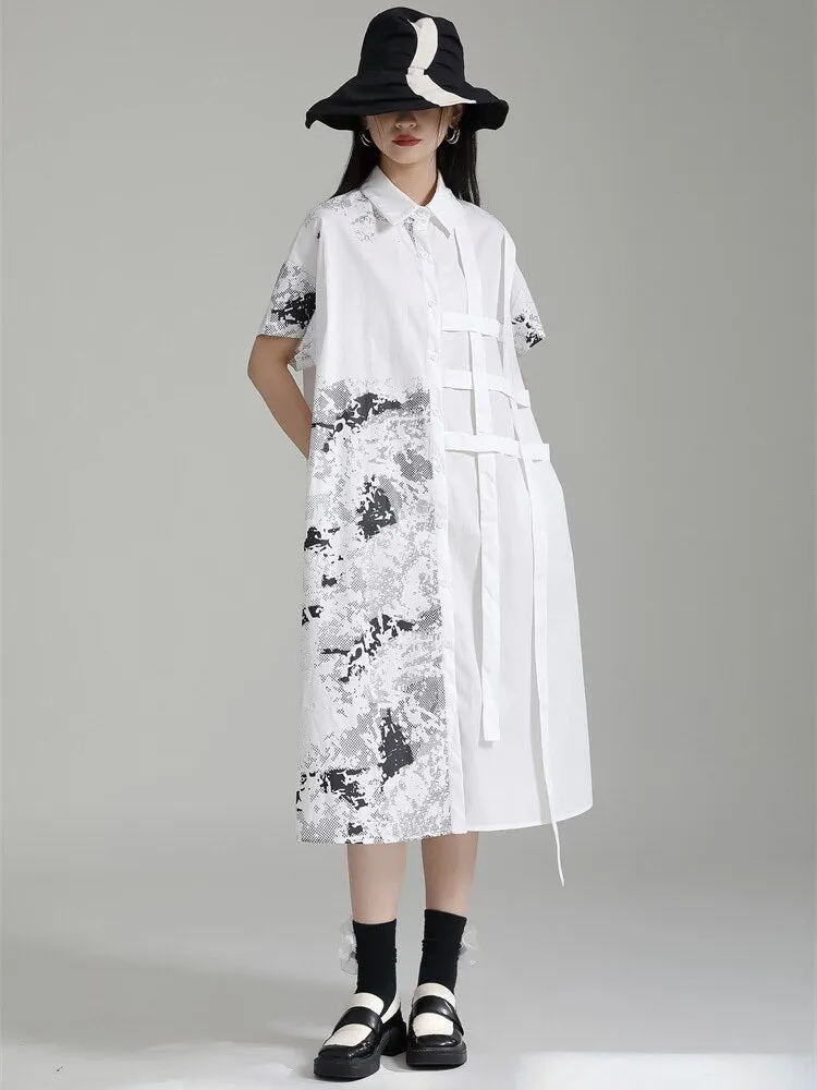 Pattern Printed Loose Fit Shirt Dress