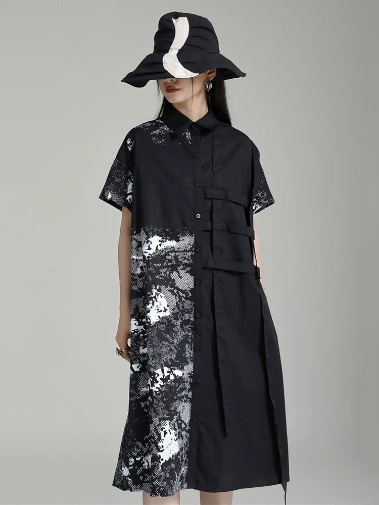 Pattern Printed Loose Fit Shirt Dress