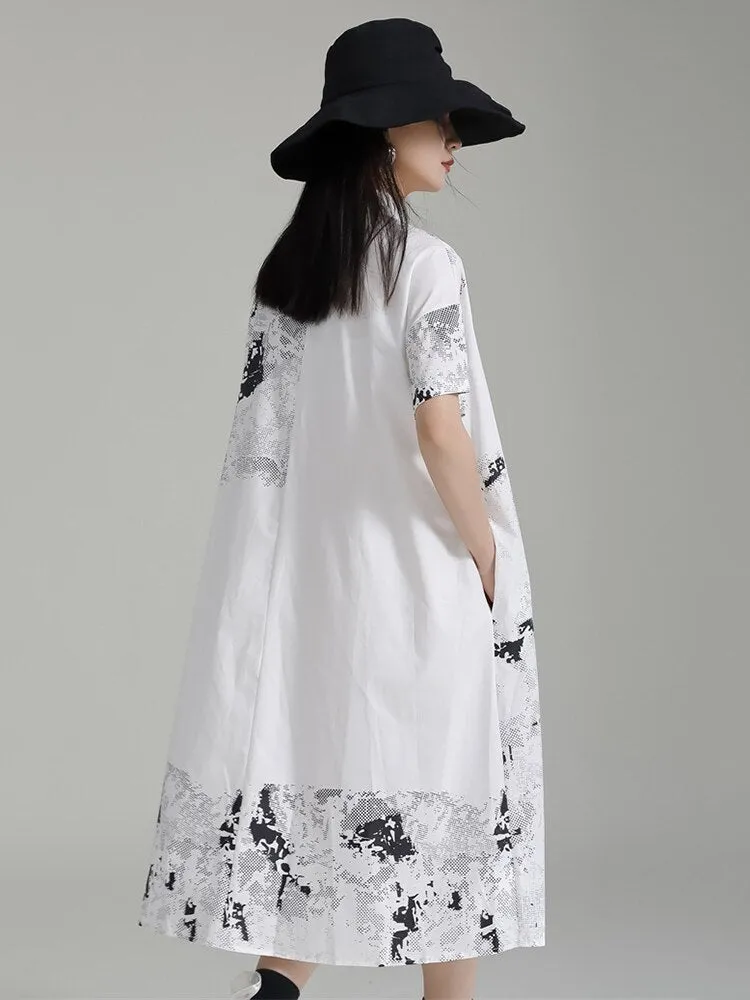 Pattern Printed Loose Fit Shirt Dress