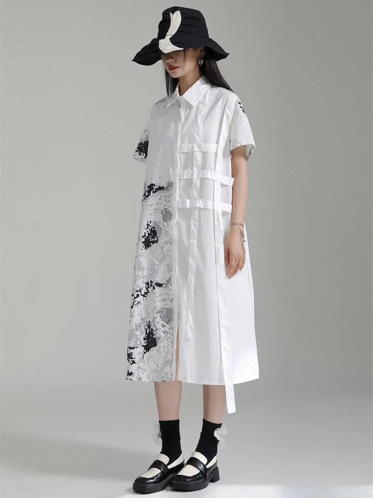 Pattern Printed Loose Fit Shirt Dress