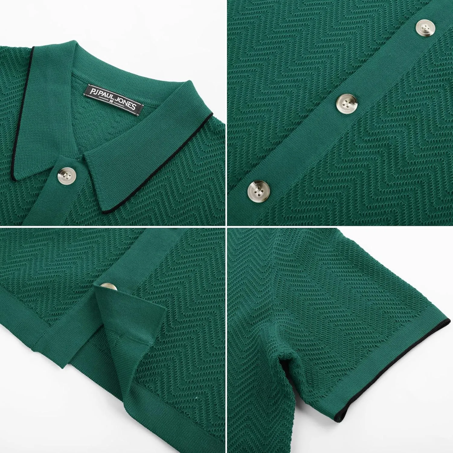 PJ PAUL JONES Men's Knit Polo Shirt Short Sleeve Button Down Shirt Vintage Summer Beach Shirts