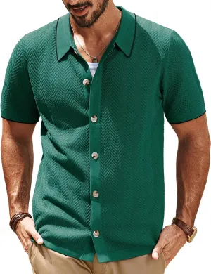 PJ PAUL JONES Men's Knit Polo Shirt Short Sleeve Button Down Shirt Vintage Summer Beach Shirts
