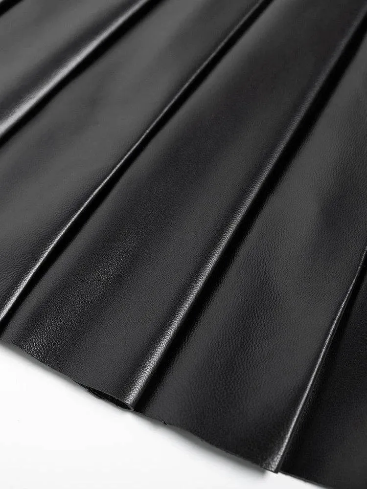 Pleated Mini Leather Skirt