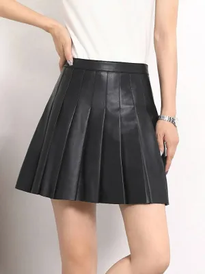 Pleated Mini Leather Skirt