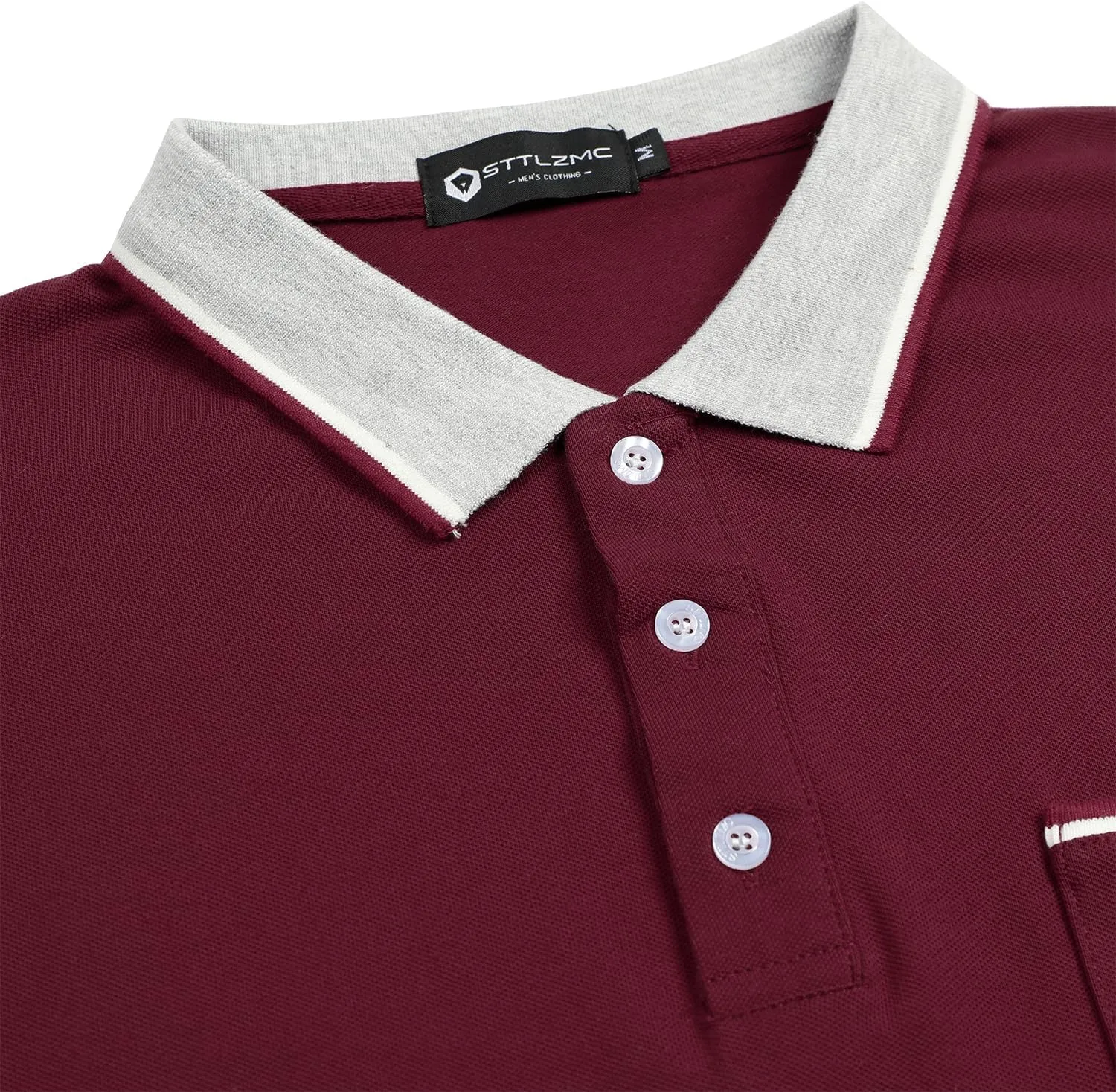 Polo Shirt for Men Long Sleeve Casual Basic Classic Golf Sport Cotton T-Shirt with Pocket